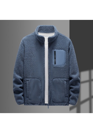 Erkekler İçin Dik Yaka Sıcak Polar Ceket Açık Mavi