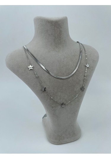 Xbaby İkili Yıldız Çelik Gümüş Renk Kolye Gümüş