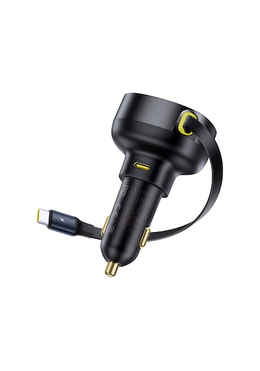 Geeksen Baseus Araç Şarj Cihazı, Geri Çekilebilir C+type-c Kablolu, 60w Hızlı Şarj, Yıldız Siyahı, Çift Cihaz Desteği