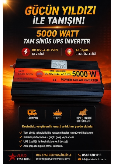 Akü Şarj Eder. 5000 Watt Tam Sinüs Ups İnverter 12-220 Çevirici