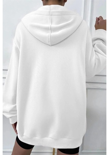Modagen Unisex Beyaz Pamuk Fermuarlı Oversize Hırka Beyazhrk
