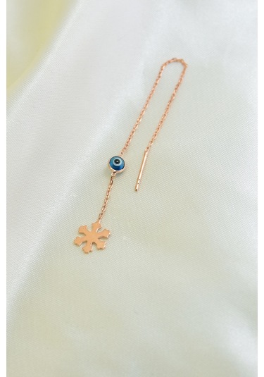 925 Ayar Gümüş Kartanesi Zincir Cam Göz Kadın Küpe