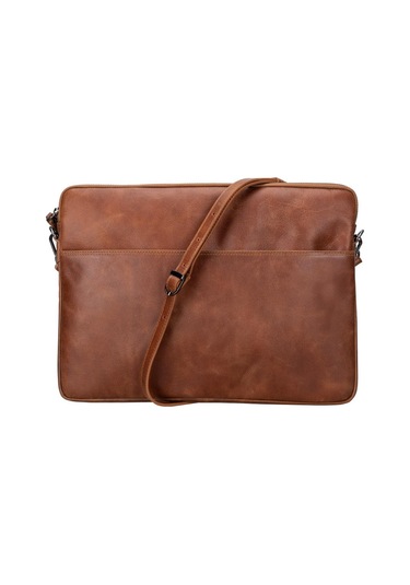 Bloomsleeve Leeds 16" Cognac Brown Hakiki Deri Laptop & Tablet Kılıfı Kahverengi