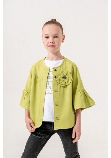 Kız Çocuk Çiçek Gömlekli İkili Kız Takım 3127 Yeşil