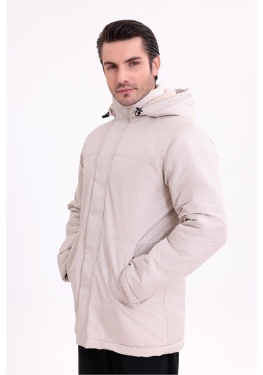 Erkek İçi Kürklü Çıkma Kapüşon Su Ve Rüzgar Geçirmez Kapüşonlu Kışlık Mont & Kaban & Parka Taş