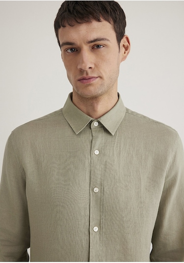 Mavi - Yeşil Keten Gömlek 0211466-71481 Yeşil