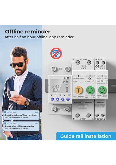 Reedark "tuya Wifi Akıllı Otomatik Yeniden Kapanma Koruyucu: Voltaj Ve Akım İzleme, Uzaktan Kontrol, Google Asistan Uyumlu"