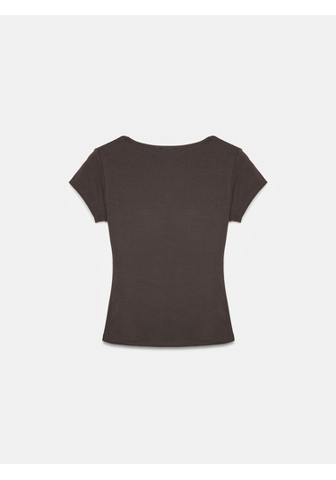 Dilvin 32840 V Yaka Basic T-shirt-koyu Kahve