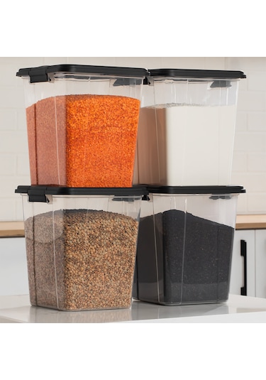 Porsima 4370 4 Lü Mega Boy Hava Geçirmez Deterjan Saklama Kabı Erzak Saklama Kabı Seti Gri 7,5lt Şefaf