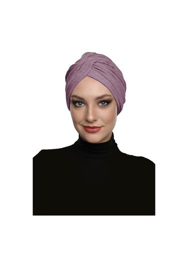 Çapraz Penye Astarlı Koyu Leylak Hazır Türban Tesettür Havuz Bonesi Koyu Leylak