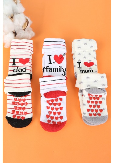 Pamuklu 6'lı Yenidoğan Bebek Kışlık Havlu Kaydırmaz Çorap Çok Renkli