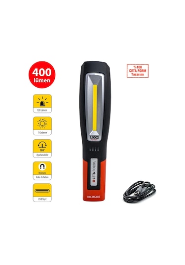 Ceta Form R10-max02 Şarjlı Led Çalışma Lambası 400 Lümen Siyah