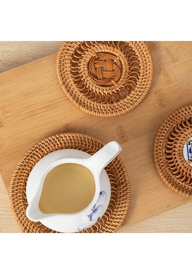 Suntek Tatil Yemeği Yemek Ev Için Yuvarlak Dokuma Servis 13cm Kahverengi