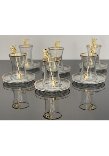 Çeyizci Çarşı Çay Set 18 Parça 6 Kişilik Japon Gülü Çay Kaşıklı Lav Gül Diğer