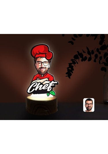 Kişiye Özel Erkek Chef Karikatürlü Dekoratif 3D Biblo Led Işıklı (481501033)