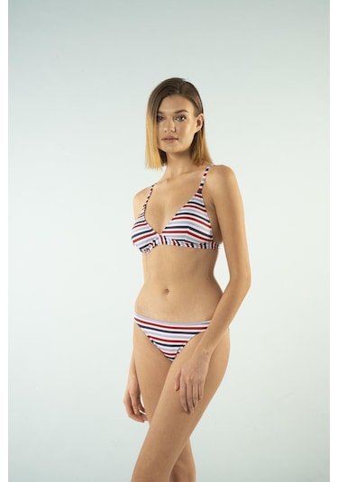Estiva Bantlı Toparlayıcı Üçgen Bikini Takımı - Çizgili