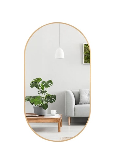 Model Alfa Dekoratif Ayna Duvar Aynası Konsol Aynası Mdf Elips Ayna 90 X 50 Gold