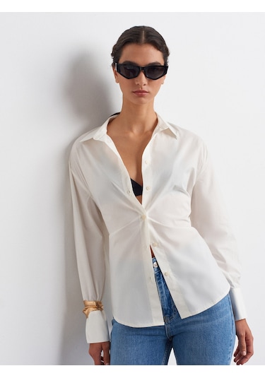 Dilvin 50509 Poplin Gömlek-ekru Ekru