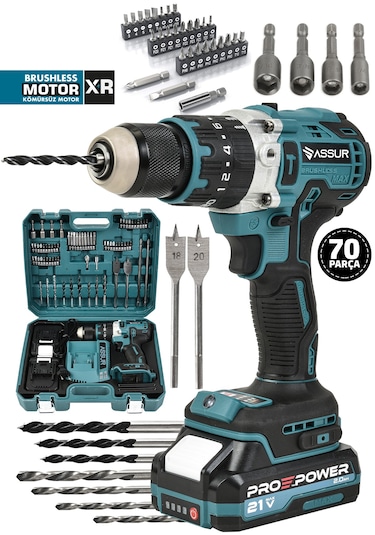 Assur ASR226 21V Çift Akü Şarjlı Matkap Akülü Vidalama Mavi