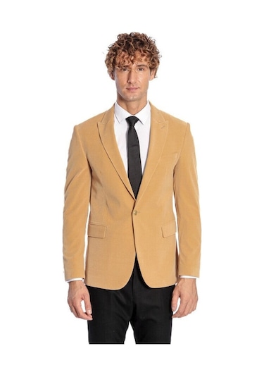 Wessi Geniş Sivri Yakalı Kadife Koyu Sarı Erkek Ceket - Wessi Sarı