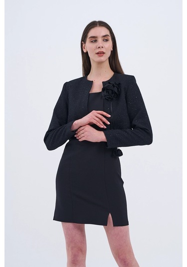 Trend Kadın Modern Ve Şık Ceket Ve Elbise Kombini Siyah