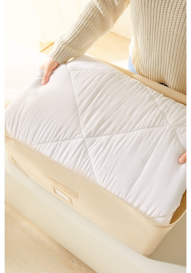 Ocean Home Textile 3'lü Büyük Boy Bej Balıksırtı Baza Altı Hurç Set 62 x 46 x 22 cm