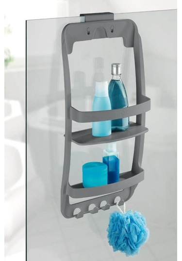 Plastik Banyo Rafı Gri Siyah