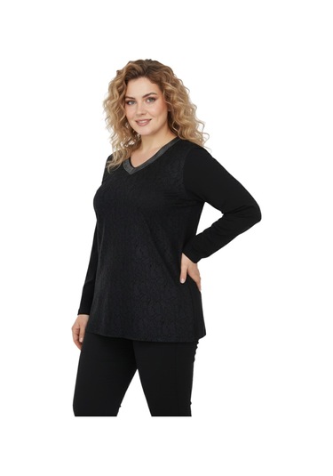Wearon Kadın Siyah V Yaka Taşlı Bluz Bgl-st05149 Siyah