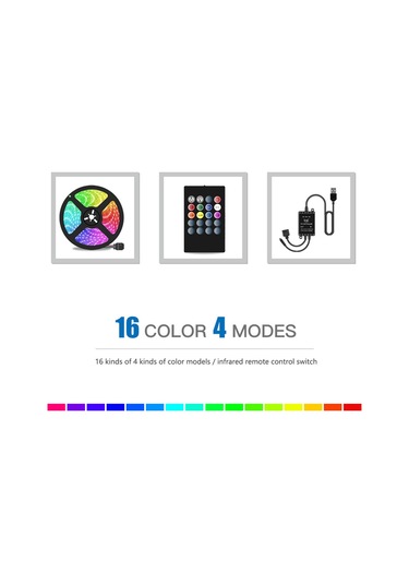 Dianziye 5v Usb Rgb Led Işık Şeridi 5050 30 Led/m, Müzik Ses Kontrolü, 20 Tuşlu Kumanda, Renk Değiştirme, Ev Dekorasyonu, 2m 60 Led