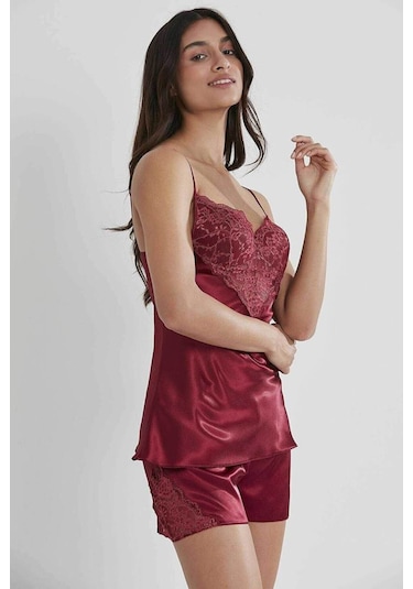 Pierre Cardin 425 Saten Şort Takım Bordo 001