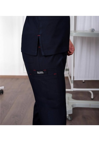 Likralı Cerrahi Forma Unisex Hemşire Doktor Sağlıkçı Forması Scrubs Üniforma Koyu Lacivert