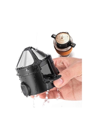 Oldfriend Siyah Paslanmaz Çelik Katlanır Kahve Filtresi - Askılı Kağıtsız El Yıkama