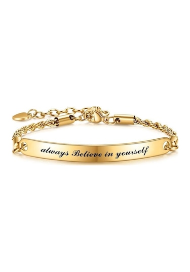 Novahub Altın Paslanmaz Çelik 5mm Kavisli Marka Lazer İngilizce Her Zaman Kendinize İnanın Ayarlanabilir Titanyum Çelik Bilezik Altın Altın