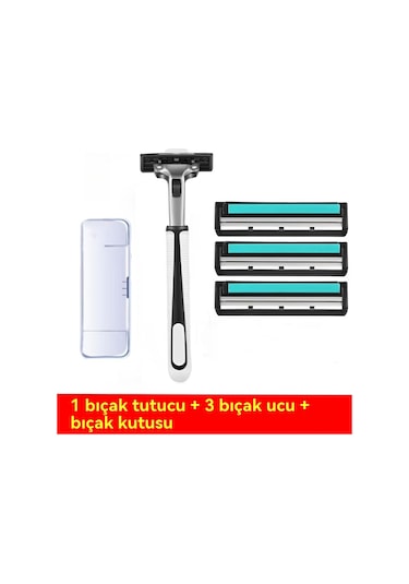 Bıçak Tıraş Makinesi Tıraş Makinesi Paslanmaz Çelik Manuel Kafa Erkek Vintage Sakal Bıçağı Sakal Bıçağı Sakal Bıçağı Elektrikli Değiştirme İthal Çift Katmanlı 1 Bıçak Tutucu 3 Bıçak + Bıçak Kutusu