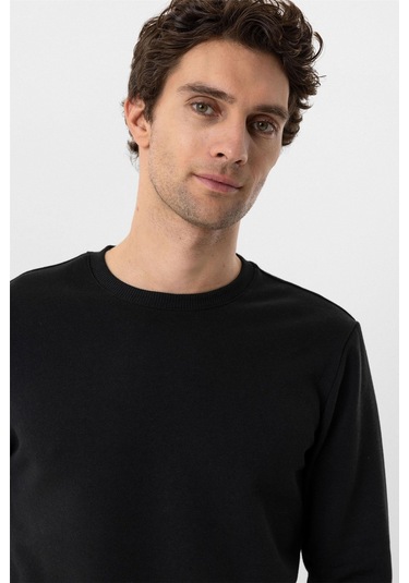 Süvari Oversize Kalıp O Yaka 3 İplik Yumuşak Dokulu Sweat Siyah