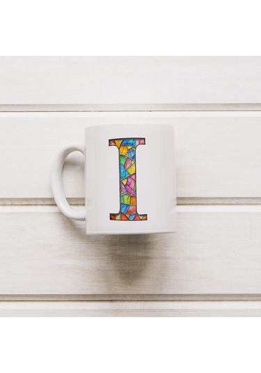 I Harfi Bardak 330 Ml İsme/harfe Özel Hediye, Renkli Harf Tasarım Beyaz