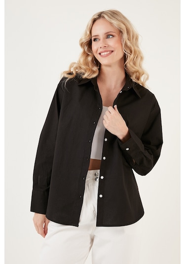 Lela Oversize % 100 Pamuk Poplin Bayan Gömlek Cf21S163867 Siyah