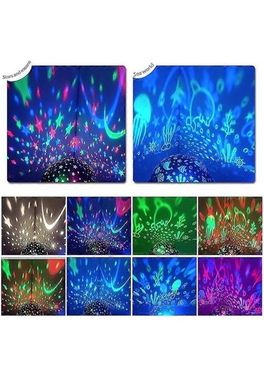 Fastbuy Çocuk Gece Lambası, Dönen Yıldızlı Gece Lambası Projektörü Çok Renkli Işık Oluşturarak Çocuklar İçin Yatak Odası Aydı Çok Renkli