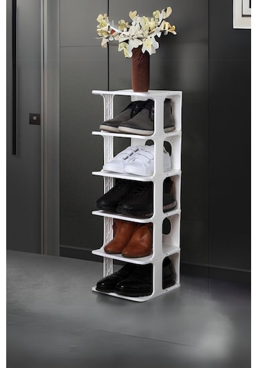 Mithra Life 5 Katlı Plastik Beyaz Ayakkabı Rafı Mıt1062 Beyaz