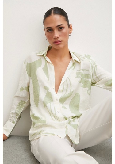 Never More V Yaka Modal Gömlek Yeşil