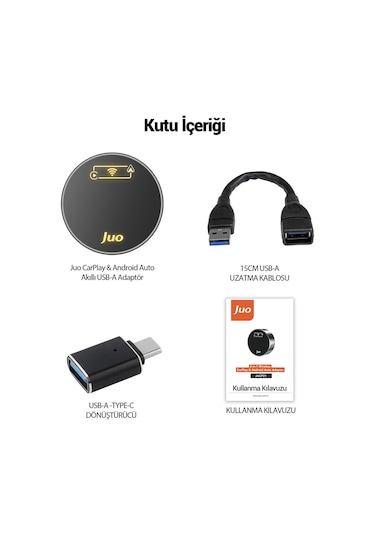 Juo Kablosuz Carplay Android Auto Kabloludan Kablosuza Çevirici Usb Ve Type-c Adaptör