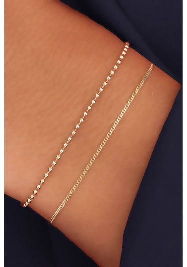 Azuris Silver Azuris 925 Ayar Gümüş Top Zincir Ve Gurmet Bileklik Gold