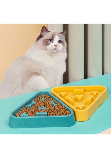 Cbtx Üçgen Kemik Pet Yavaş Yemek Kasesi Köpekler Kediler Yeme Kaseleri Sarı