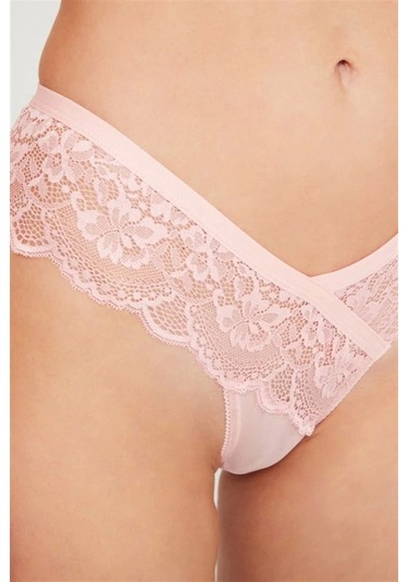 Cottonhill Dantelli Transparan Kadın Brezilya Külot-6076-pudra Pudra
