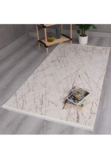 My Evillamodern Dekoratif Star Seri Krem Kahverengi Dokuma Halı