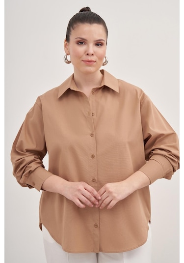 Oversize Poplin Gömlek-1812 Deve Tüyü Camel
