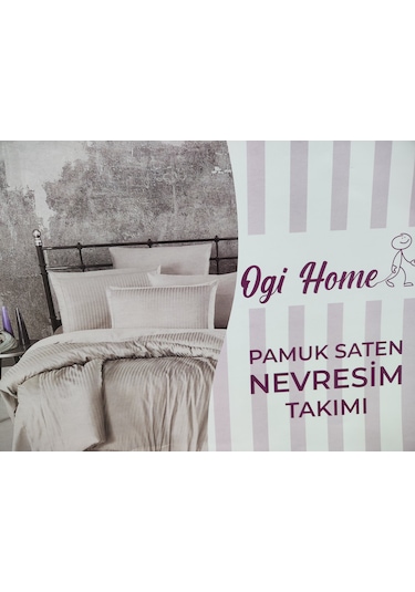 Ogi Çift Kişilik Saten Nevresim Takımı Mavi Desenli