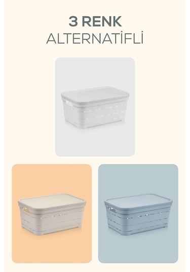 Vienev 4'lü Kapaklı 10,8 Litre Delikli Saklama Kutusu Mavi Mavi