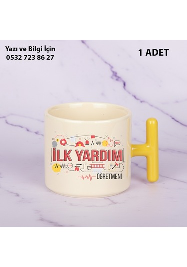 İlk Yardım Öğretmeni Öğretmenler Günü İçin Kişiye Özel İsim Baskılı T Kupa Bardak Öğretmenehediyelik Sarı