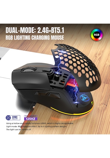 Monyee T28 Çift Modlu Kablosuz Oyun Faresi: 4800dpı, Rgb Aydınlatma, Hafif Tasarım, Değiştirilebilir Kapak Diğer